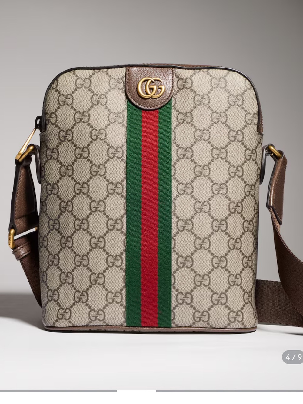 Gucci Ophidia Small Slingbag in Beige/GG Supreme with Green-Red Stripe